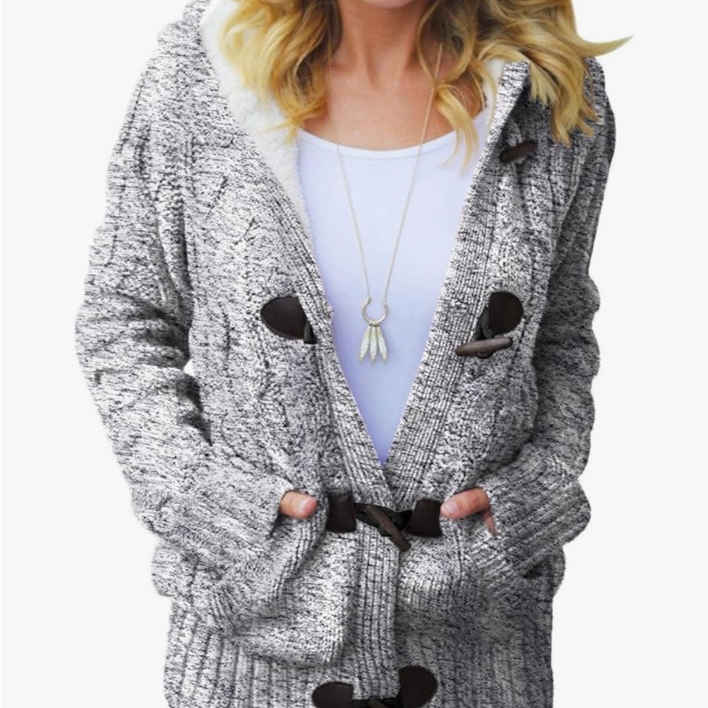Cozy Gray Women's Sweater with Toggle Closures
